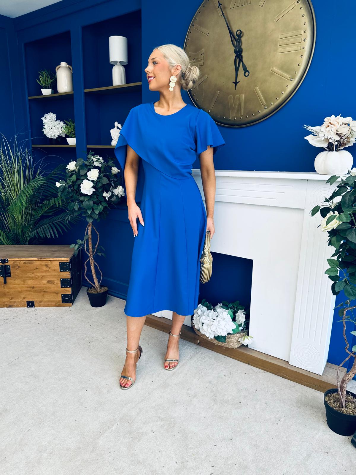 Lorraine Cape Detail Midi Dress Cobalt