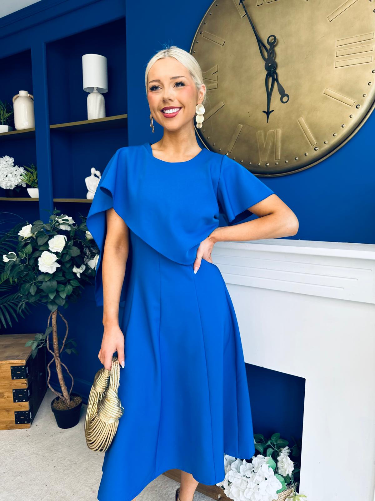 Lorraine Cape Detail Midi Dress Cobalt