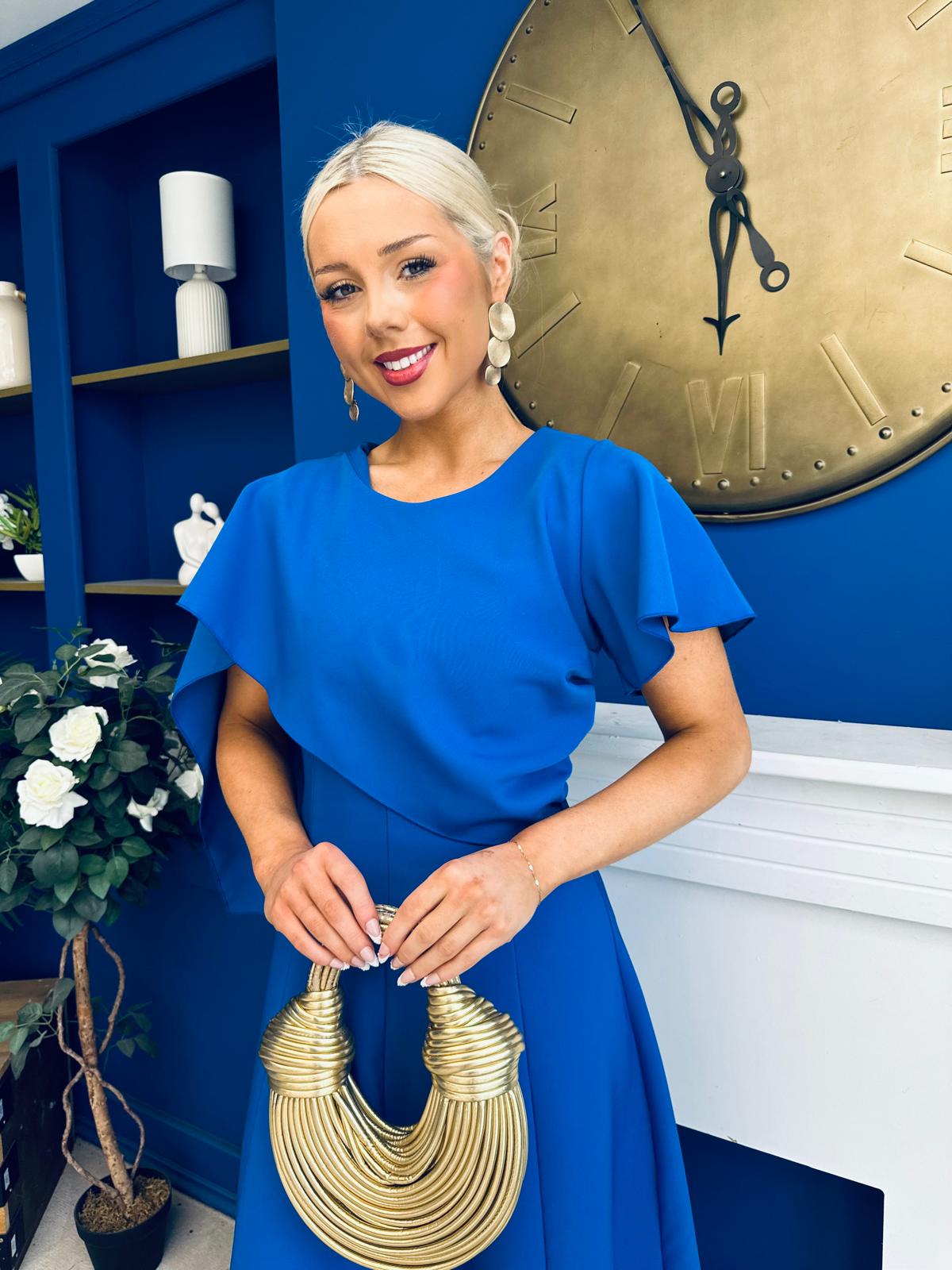Lorraine Cape Detail Midi Dress Cobalt