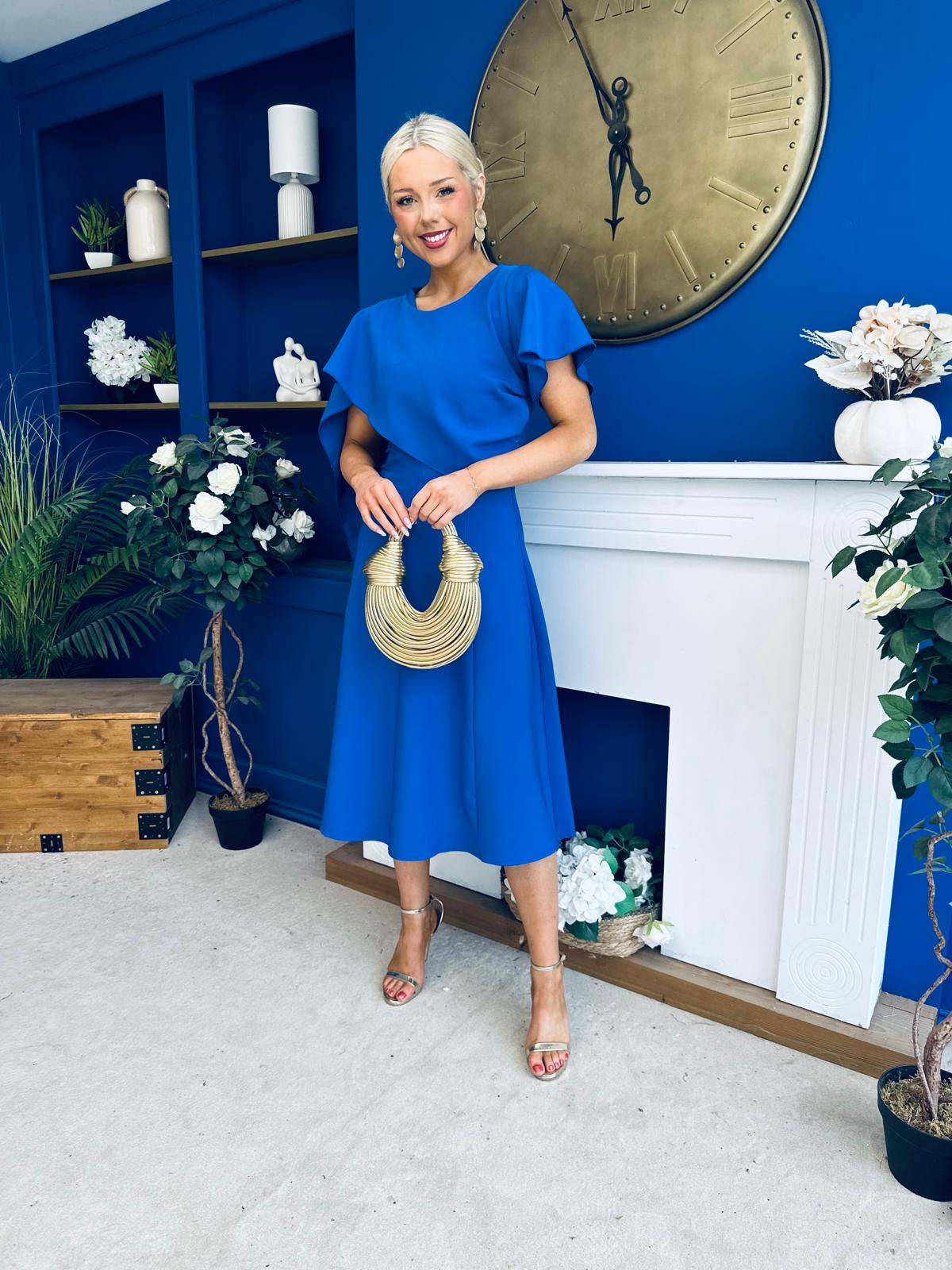 Lorraine Cape Detail Midi Dress Cobalt