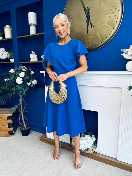 Lorraine Cape Detail Midi Dress Cobalt