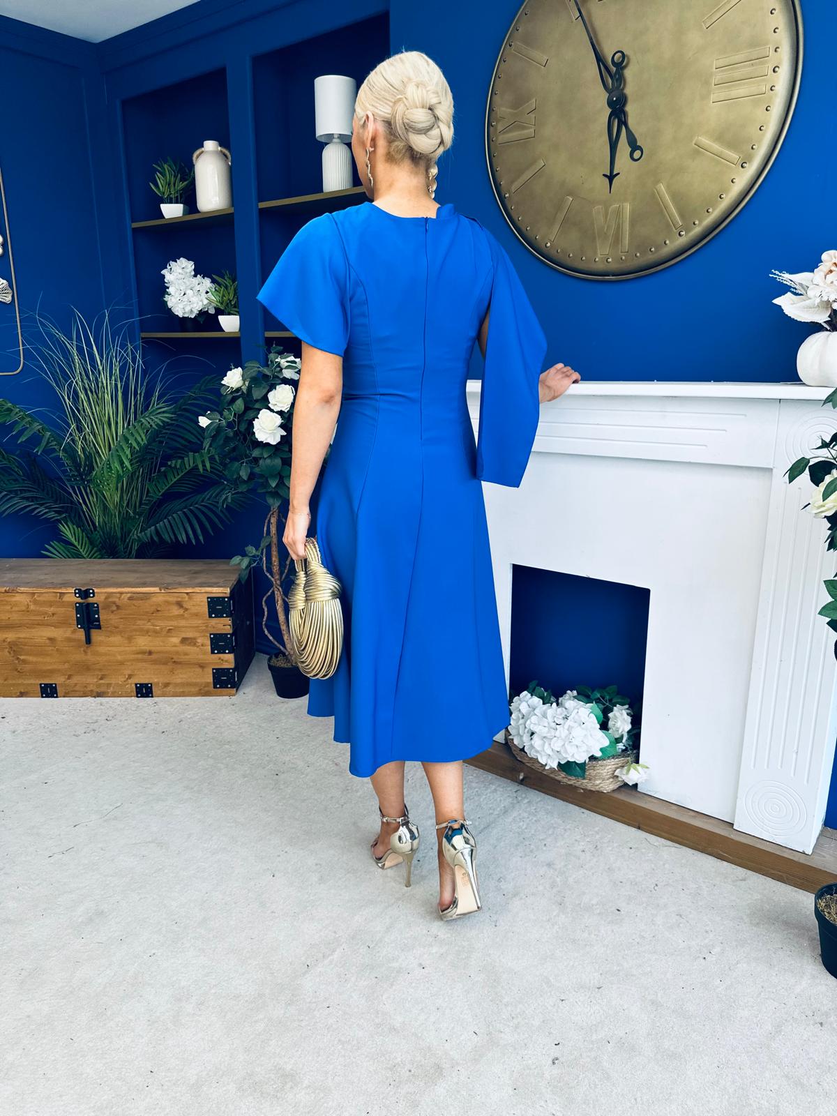 Lorraine Cape Detail Midi Dress Cobalt