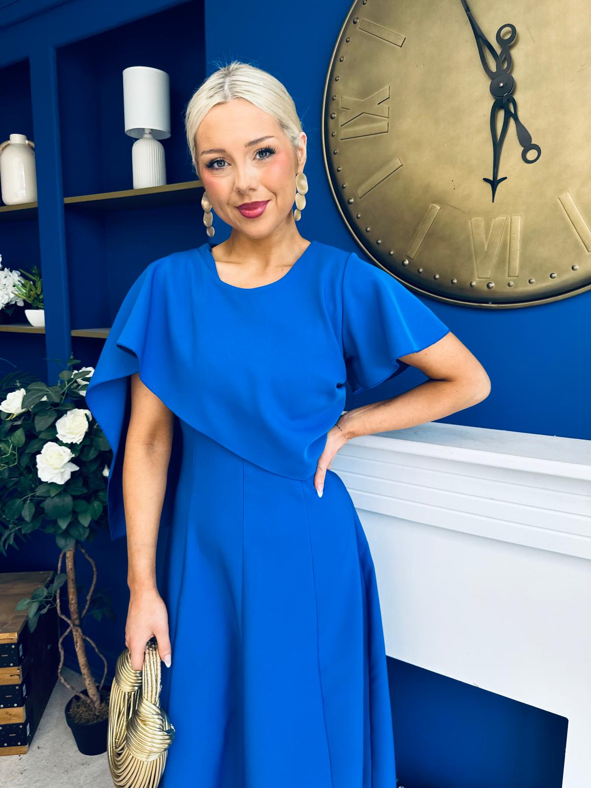 Lorraine Cape Detail Midi Dress Cobalt