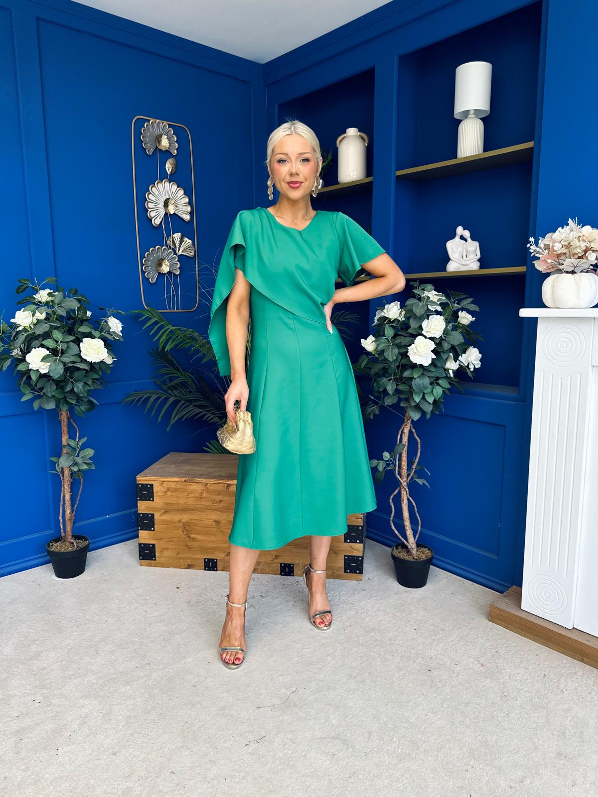 Lorraine Cape Detail Midi Dress Emerald