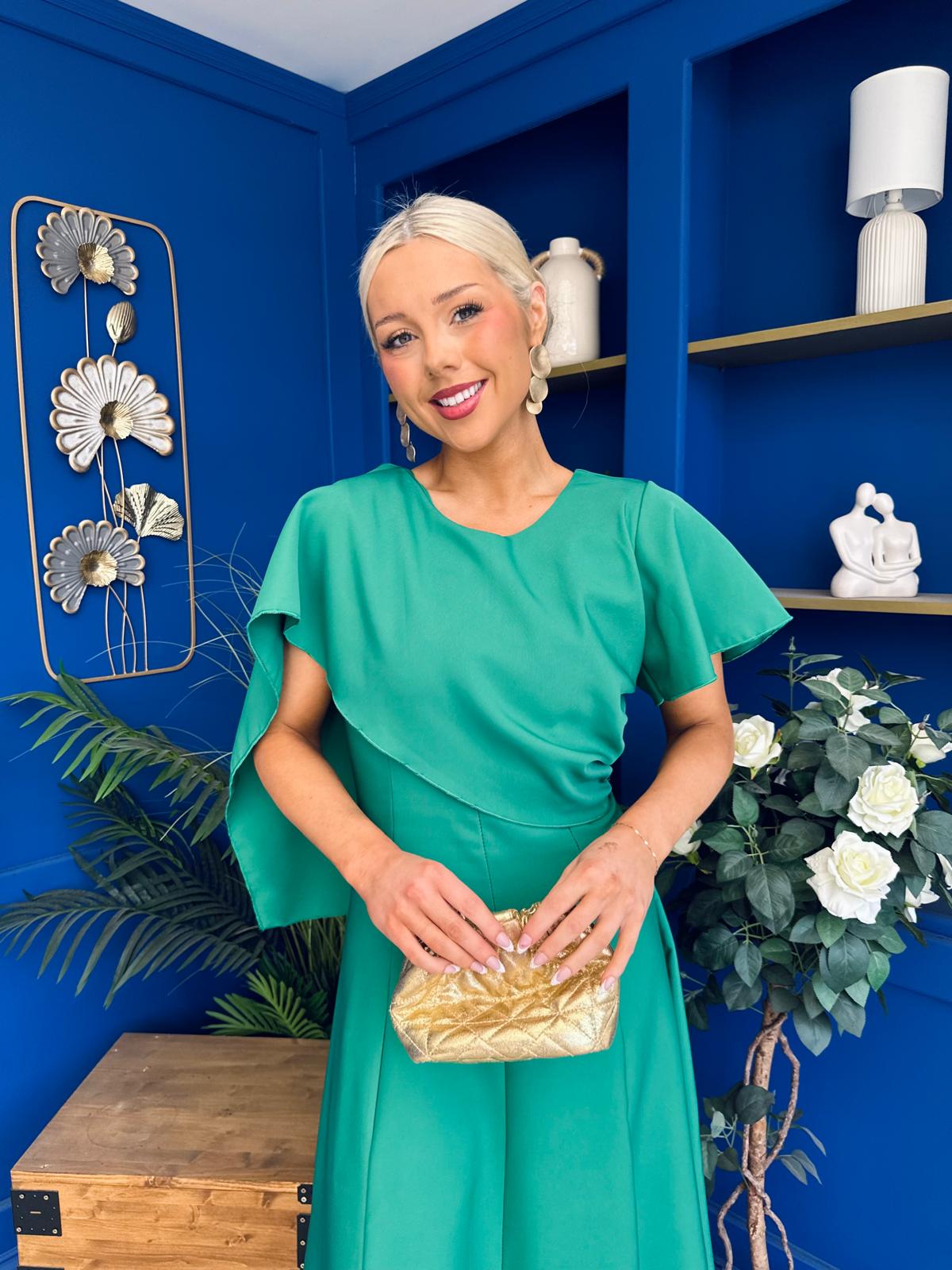 Lorraine Cape Detail Midi Dress Emerald