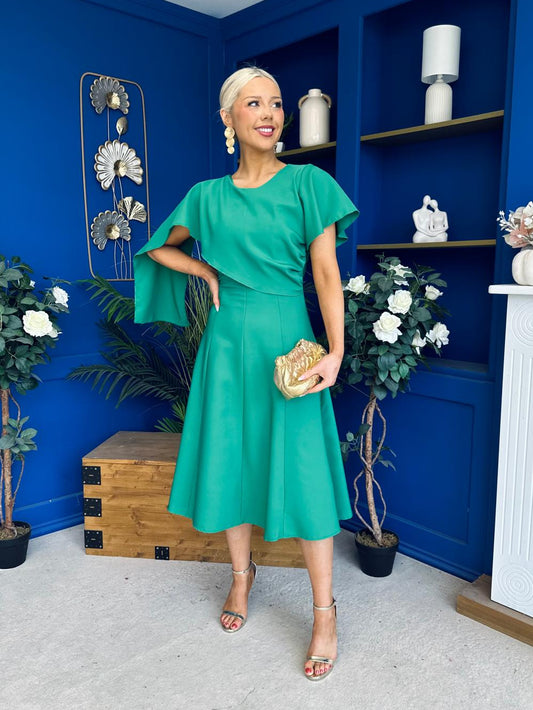 Lorraine Cape Detail Midi Dress Emerald