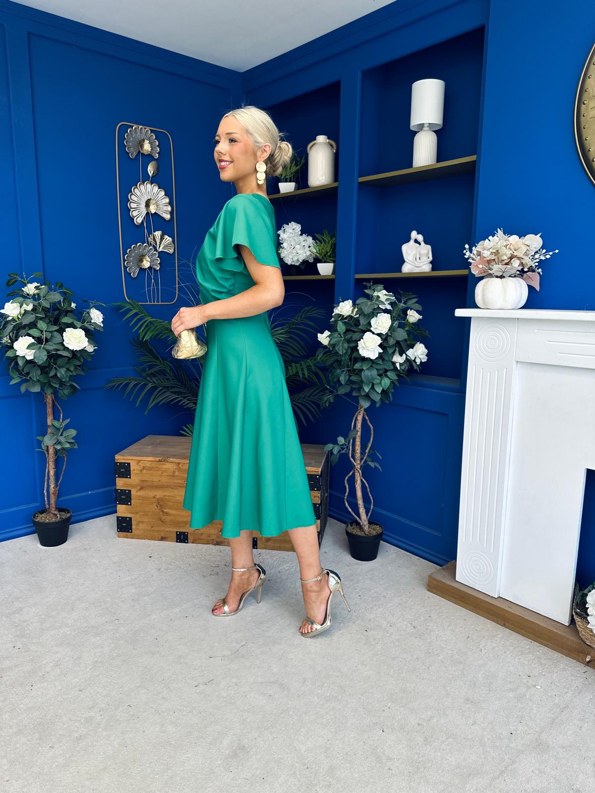 Lorraine Cape Detail Midi Dress Emerald