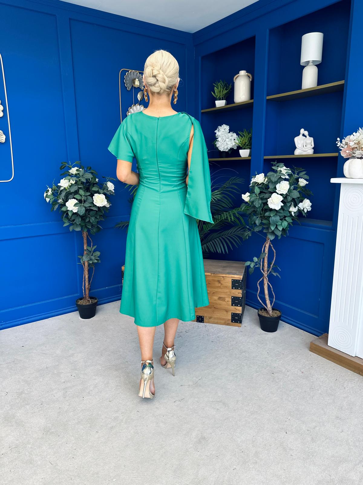 Lorraine Cape Detail Midi Dress Emerald