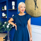 Leni Pleat Detail Midi Dress Navy