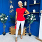 Connie Peplum Detailed Top Red