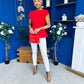 Connie Peplum Detailed Top Red