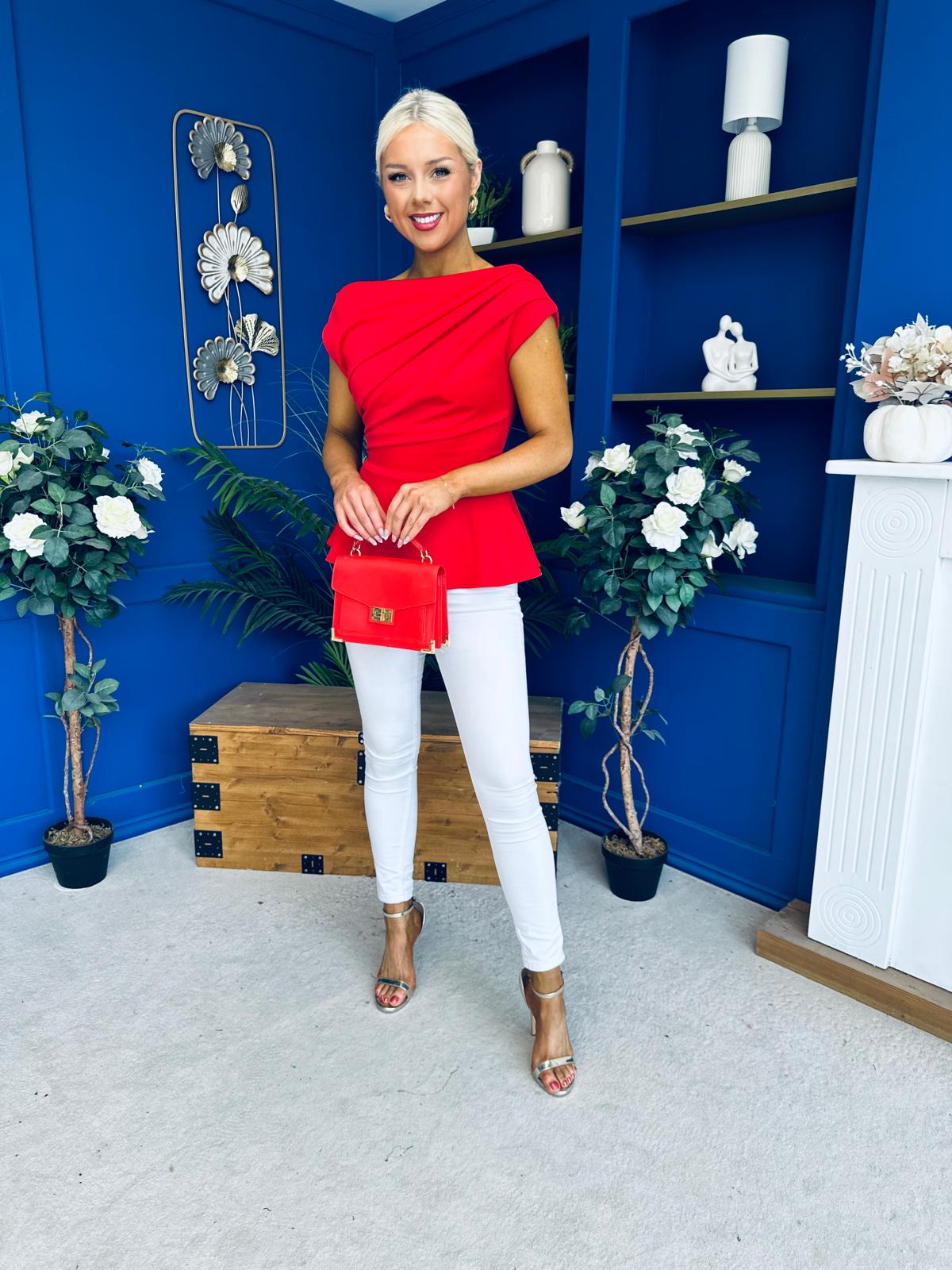 Connie Peplum Detailed Top Red