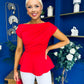 Connie Peplum Detailed Top Red
