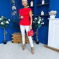 Connie Peplum Detailed Top Red