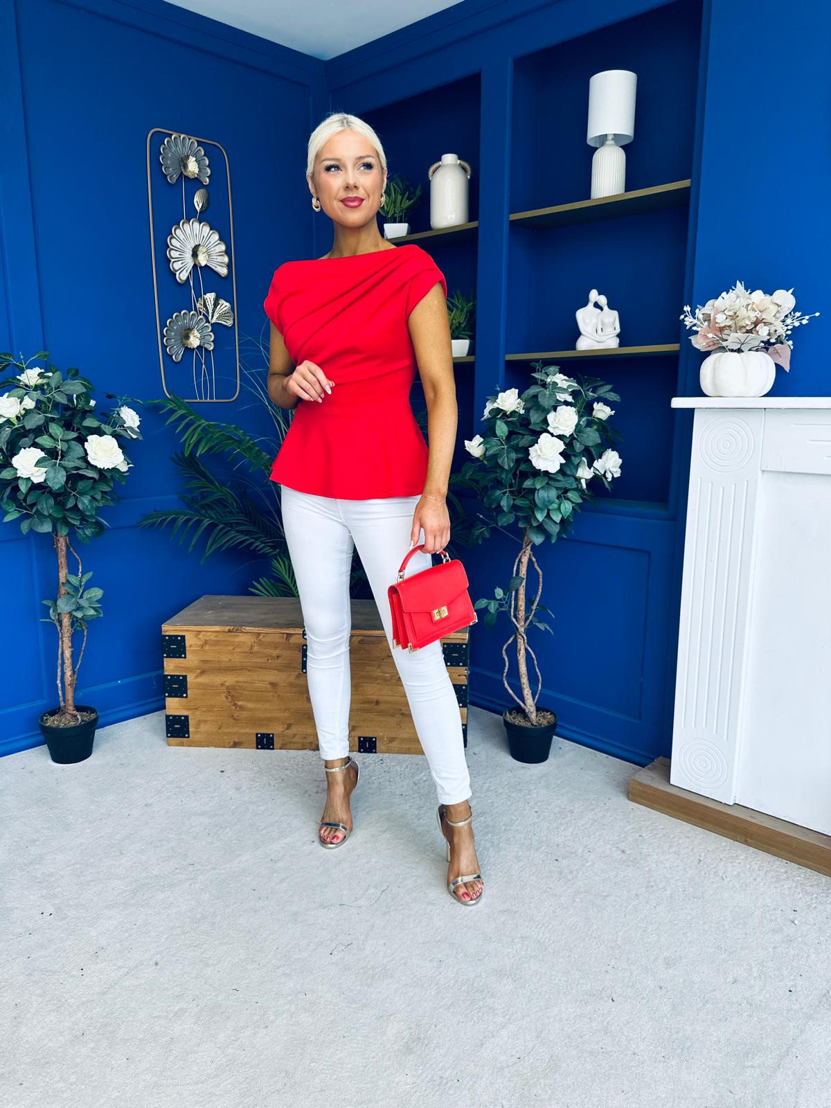 Connie Peplum Detailed Top Red
