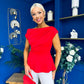 Connie Peplum Detailed Top Red