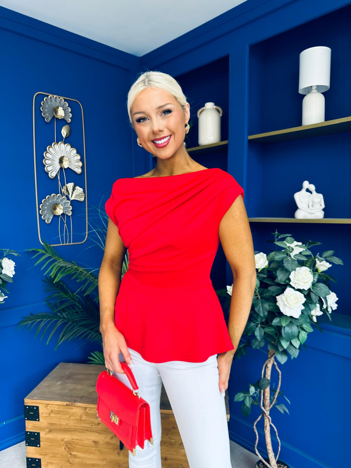 Connie Peplum Detailed Top Red