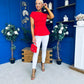 Connie Peplum Detailed Top Red