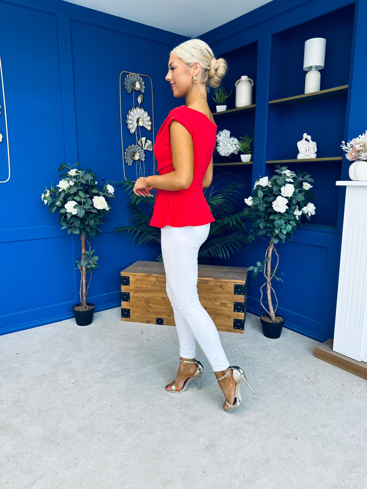 Connie Peplum Detailed Top Red