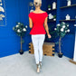Connie Peplum Detailed Top Red