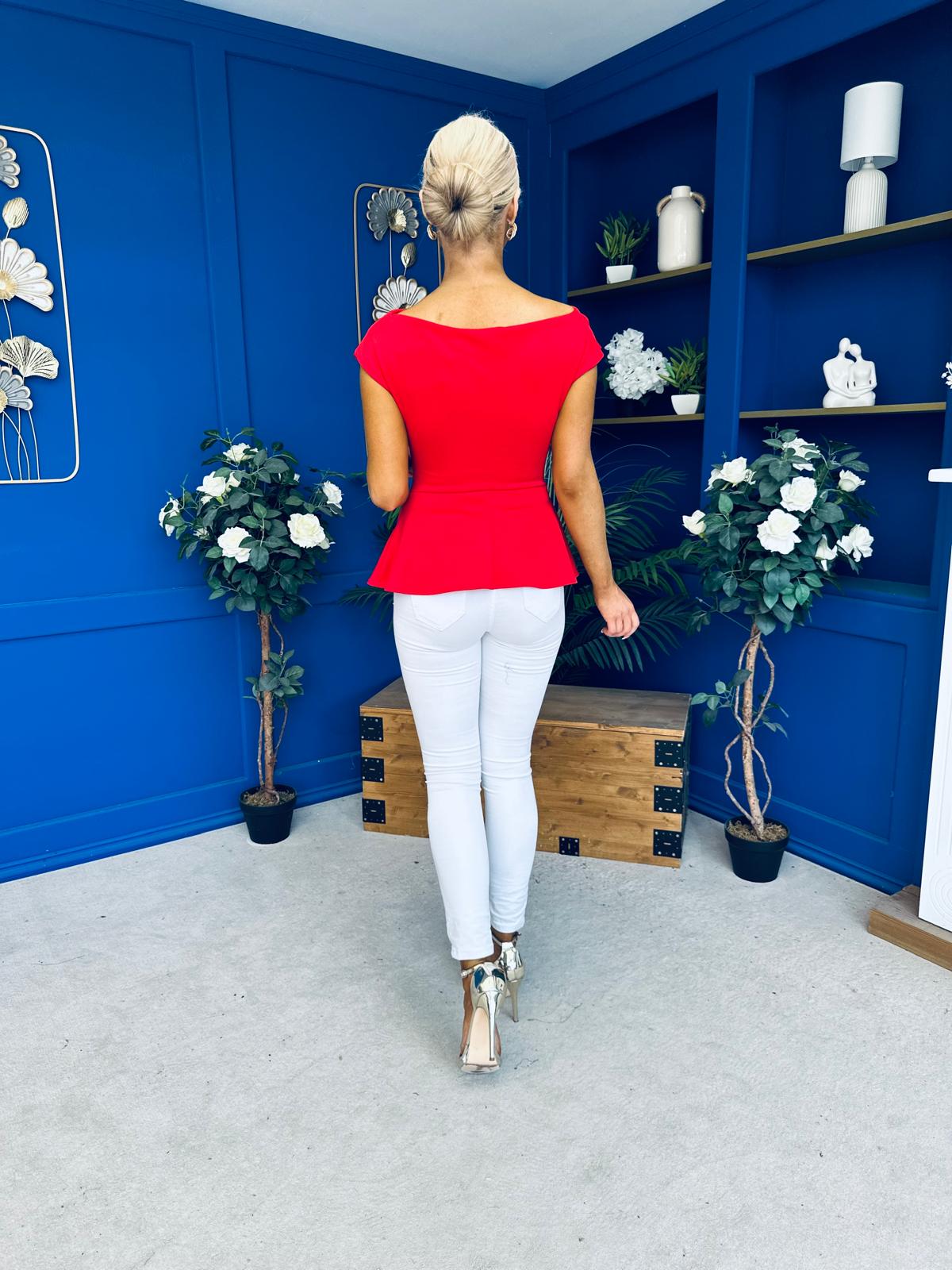 Connie Peplum Detailed Top Red