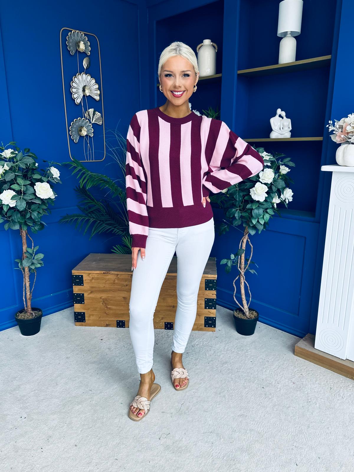 Evelyn Striped Detail Jumper Burgundy