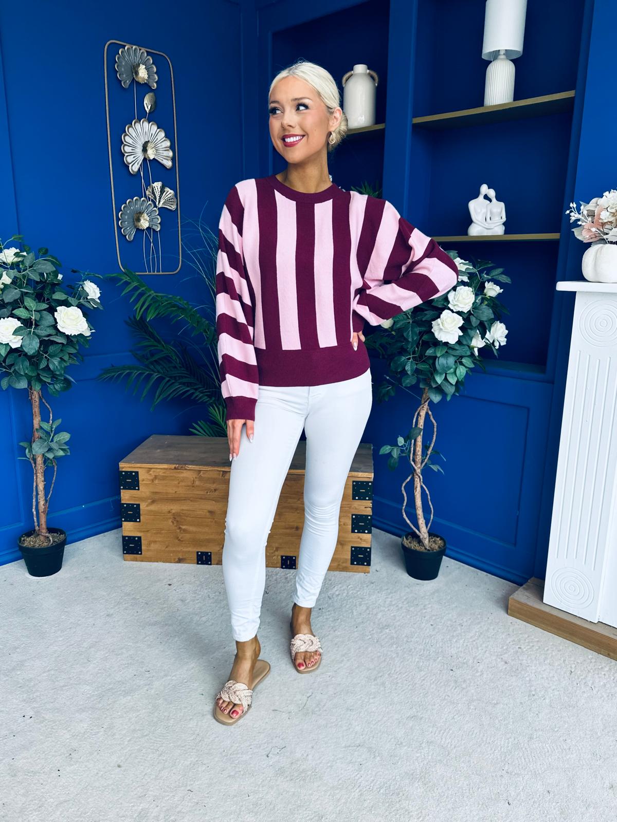 Evelyn Striped Detail Jumper Burgundy