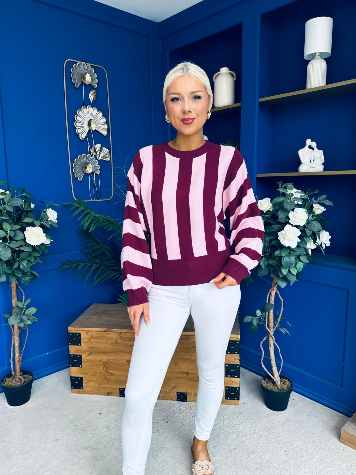 Evelyn Striped Detail Jumper Burgundy