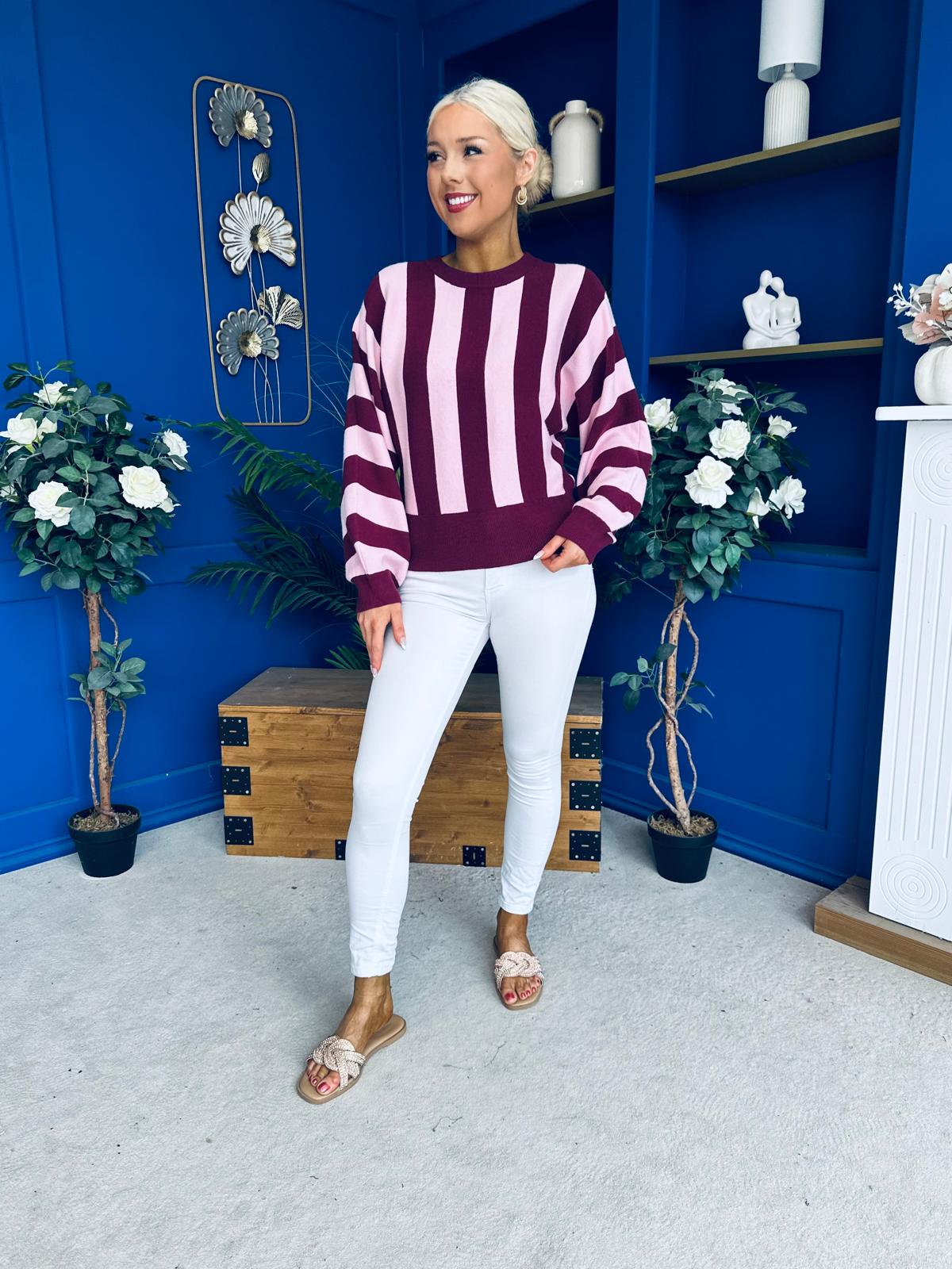 Evelyn Striped Detail Jumper Burgundy