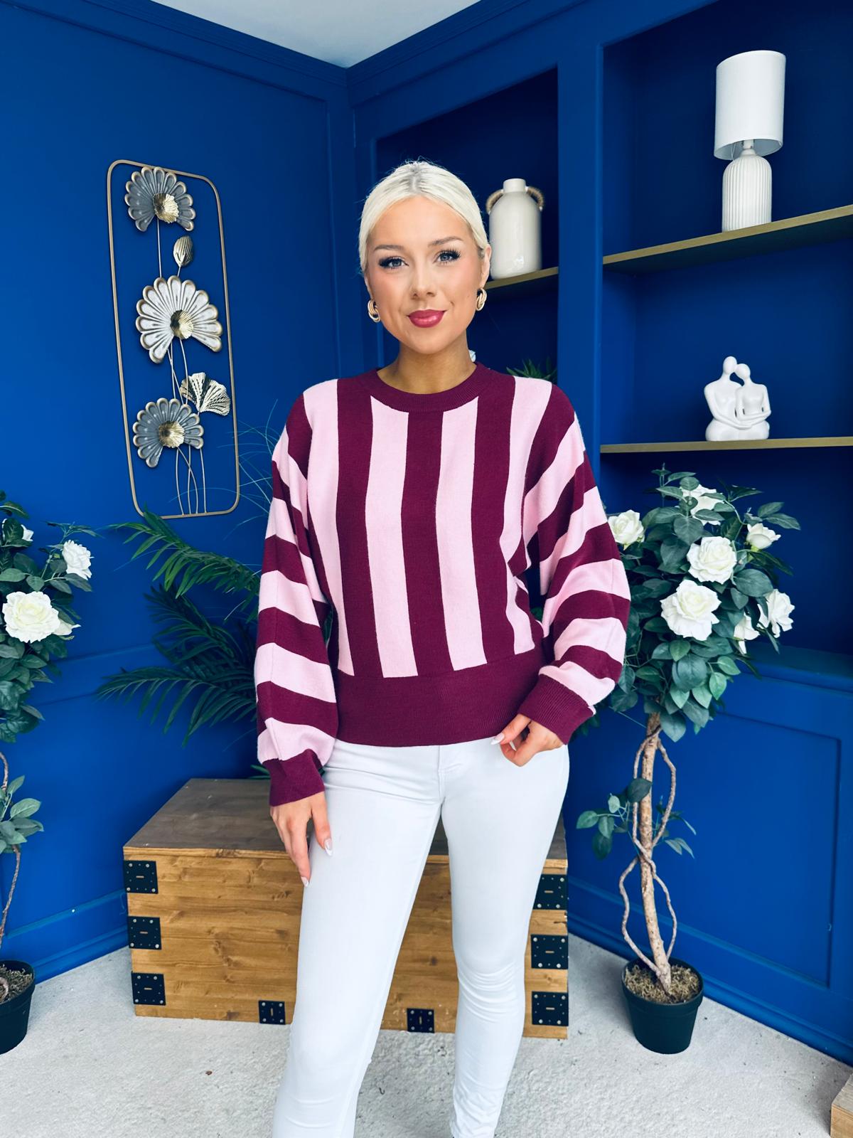 Evelyn Striped Detail Jumper Burgundy