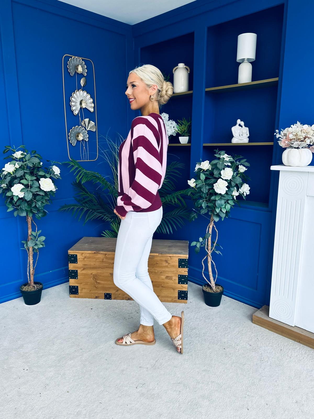 Evelyn Striped Detail Jumper Burgundy