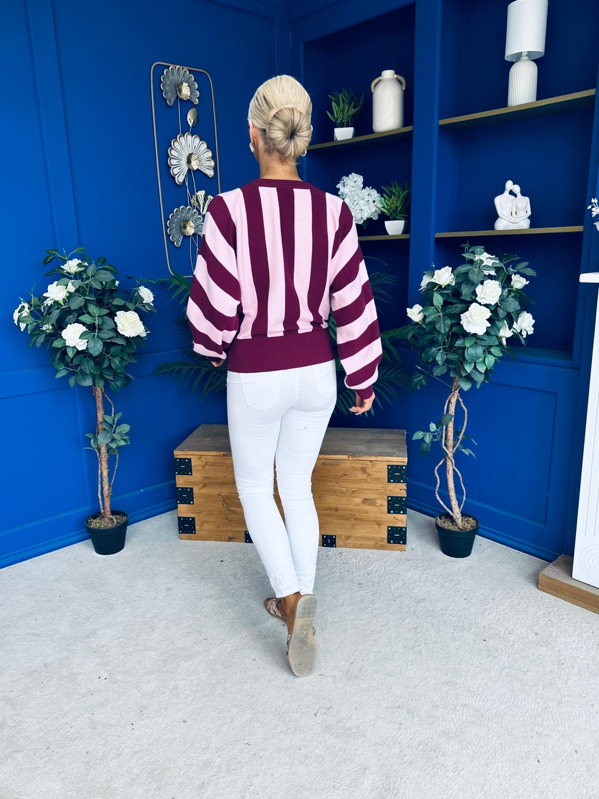 Evelyn Striped Detail Jumper Burgundy