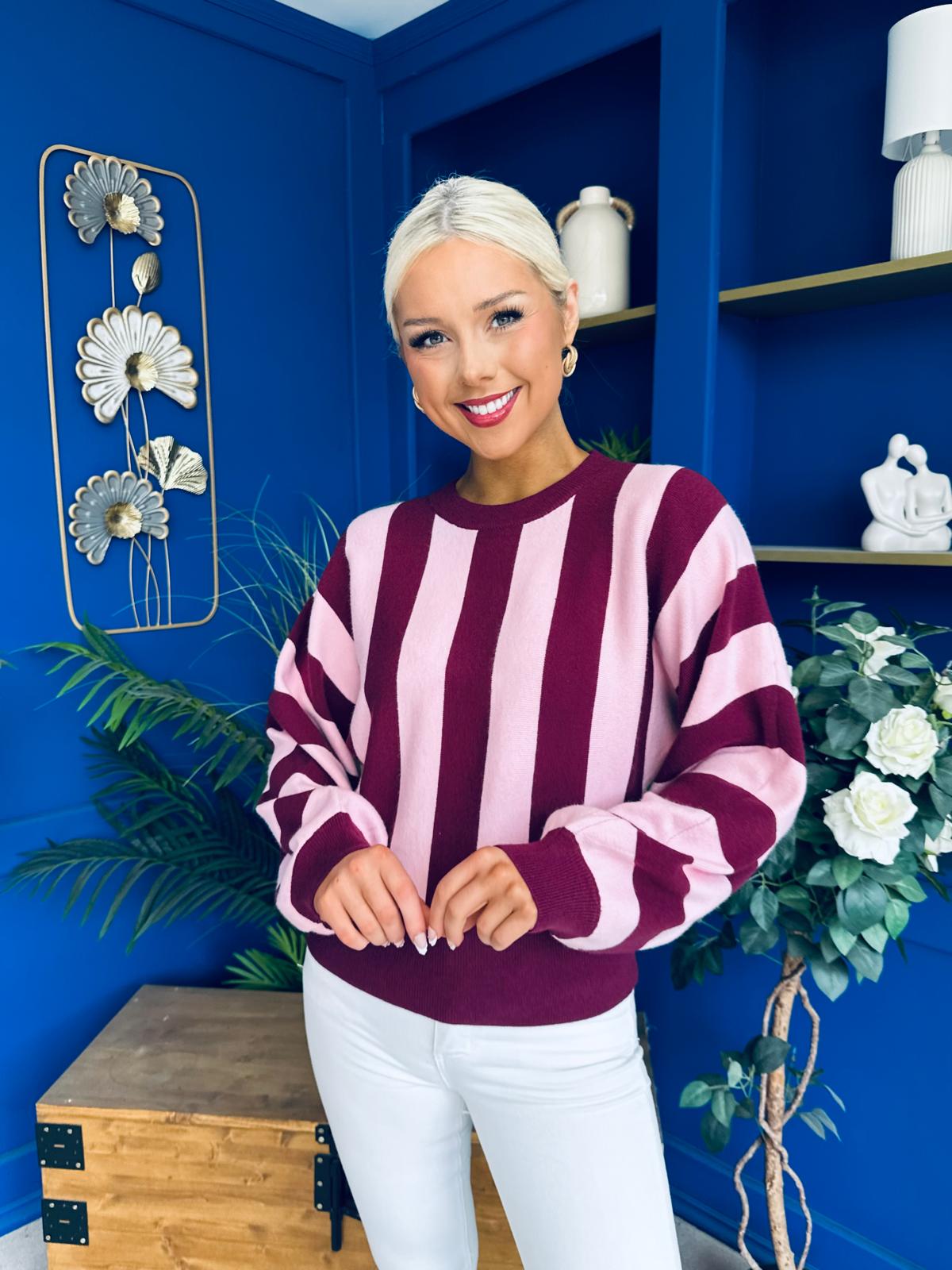 Evelyn Striped Detail Jumper Burgundy