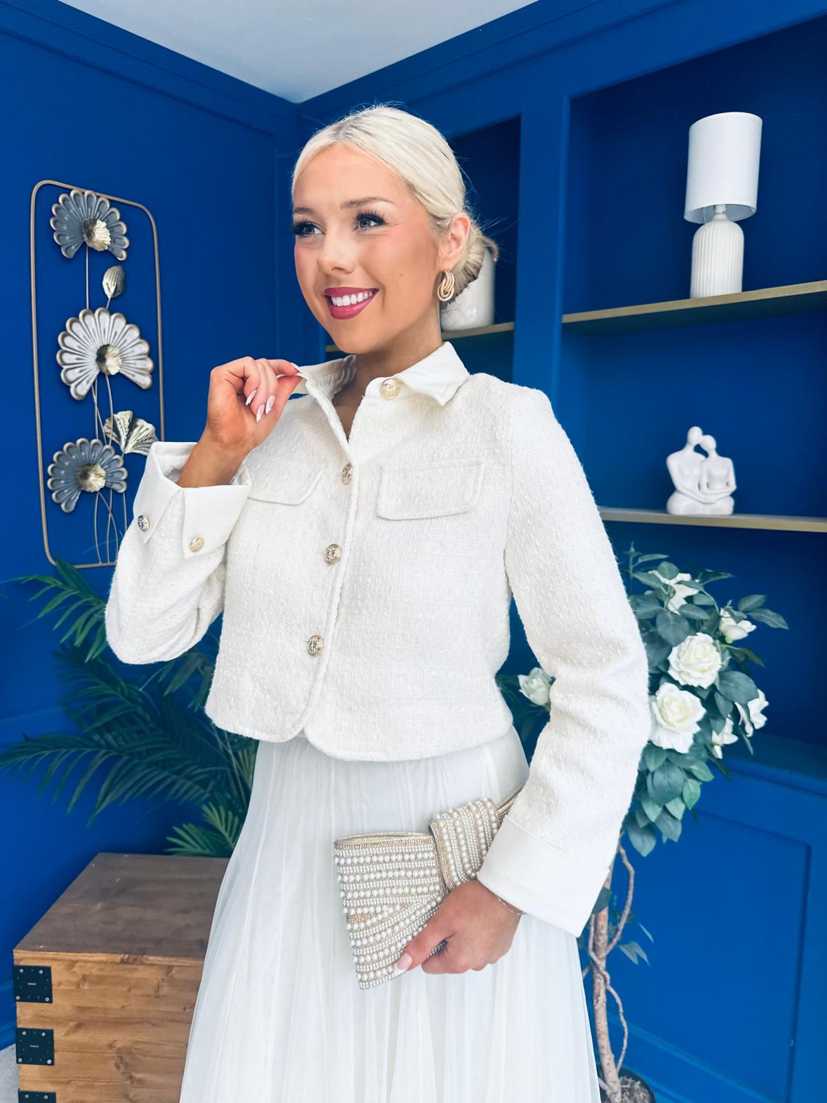 Carol Detailed Tweed Jacket Cream