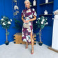 Lilith Puff Sleeve High Neck Midi Dress Plum Floral (Copy)