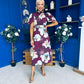 Lilith Puff Sleeve High Neck Midi Dress Plum Floral (Copy)