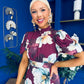 Lilith Puff Sleeve High Neck Midi Dress Plum Floral (Copy)