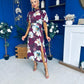 Lilith Puff Sleeve High Neck Midi Dress Plum Floral (Copy)