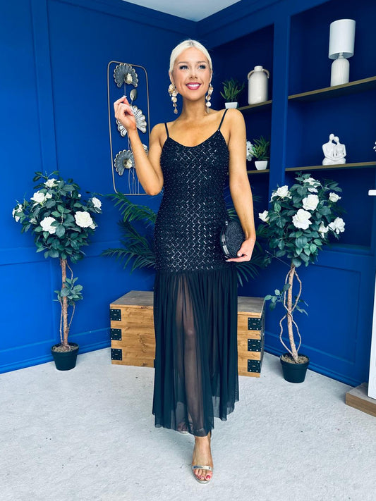 Karly Detailed Sequin Occasion Dress Black