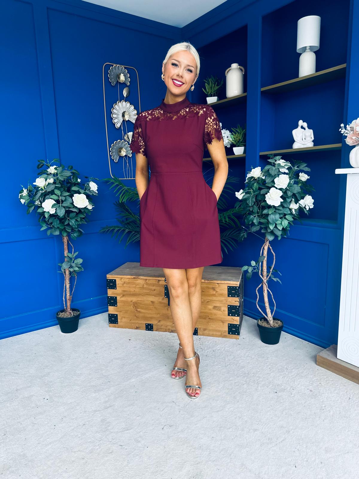 Dolcie Lace Detail Mini Dress Wine