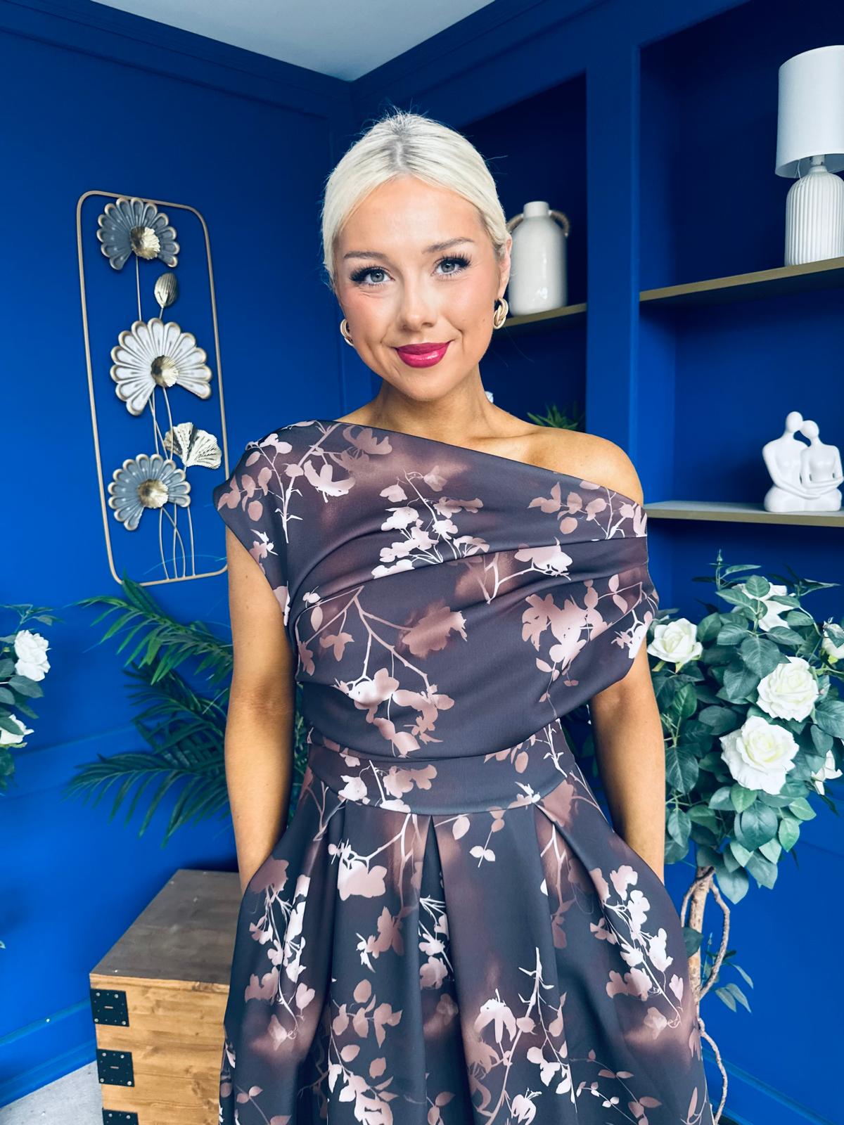 Breffy Asymmetric Neckline Skater Midi Floral Coco