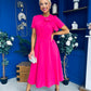 Meghan Bow Detail Midi Dress Hot Pink