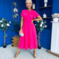 Meghan Bow Detail Midi Dress Hot Pink