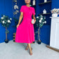 Meghan Bow Detail Midi Dress Hot Pink