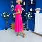 Meghan Bow Detail Midi Dress Hot Pink