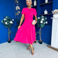Meghan Bow Detail Midi Dress Hot Pink