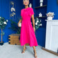 Meghan Bow Detail Midi Dress Hot Pink