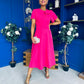 Meghan Bow Detail Midi Dress Hot Pink