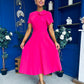 Meghan Bow Detail Midi Dress Hot Pink