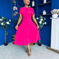 Meghan Bow Detail Midi Dress Hot Pink